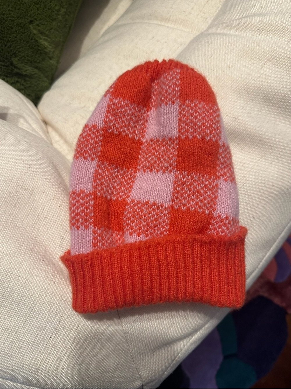 bp Orange and Pink Checkered Knit Beanie